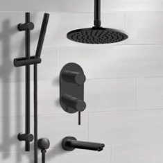 Black Ceiling Tub and Shower Faucet Set with Handheld